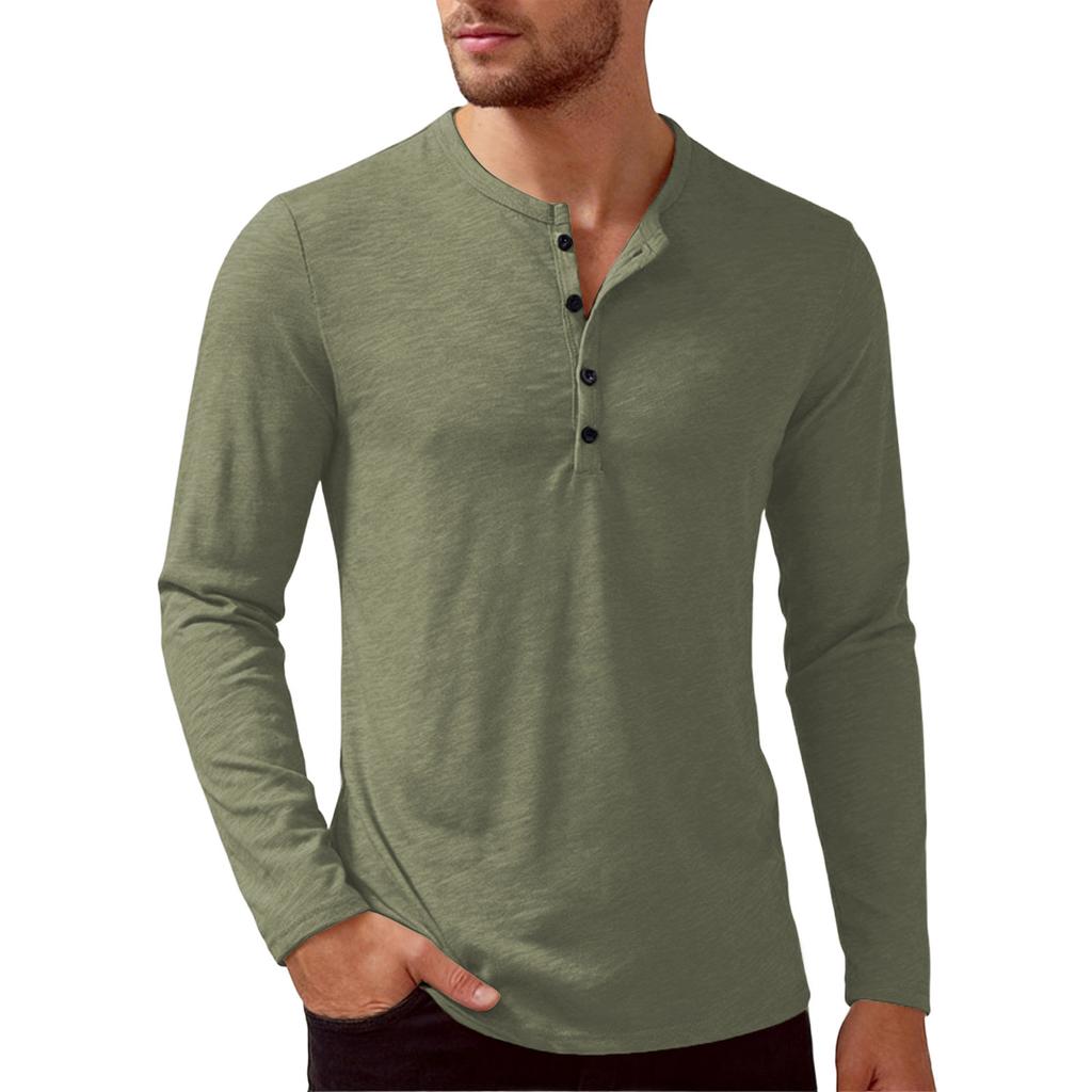 Men's Long Sleeve Henley Shirt Casual Lightweight Pullover Crew Neck Soft Knit Top with Button Front Design for Daily Wear