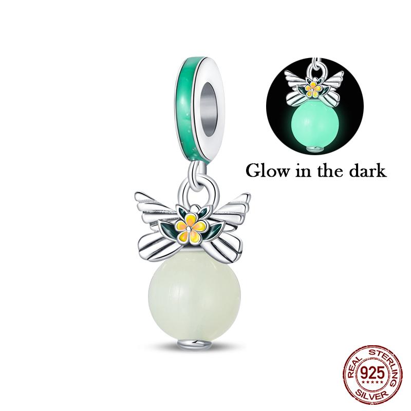 New 100% Copper Nightglow Butterfly Heart-Shaped Gem Charms Bead Fit Qikaola Original Bracelet Diy Birthday Jewelry