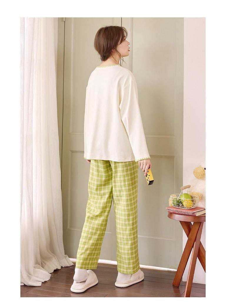 Piżama damska z długim rękawem i nadrukiem w kreskówkowe wzory, z wkładką na klatkę piersiową – uroczy komplet z okrągłym dekoltem do noszenia w domu lub na okrycia wierzchnie wiosną, jesienią i zimą