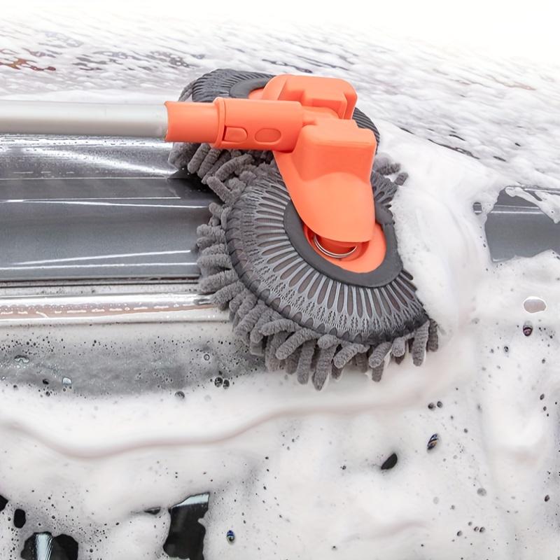 Rotating Car Wash Mop | Extendable Dual-Head Chenille Cleaning Tool with Soft Scratching Brushes for Auto Detailing & Waterless Car Cleaning