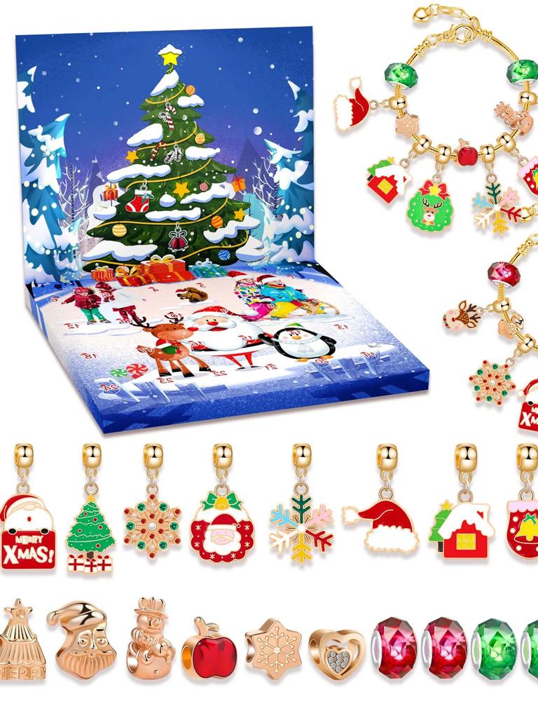 2025 Christmas Advent Calender Gift Box Creative DIY Snowman Santa Claus Bracelet Countdown Calendar Box for Girls New Year Gift