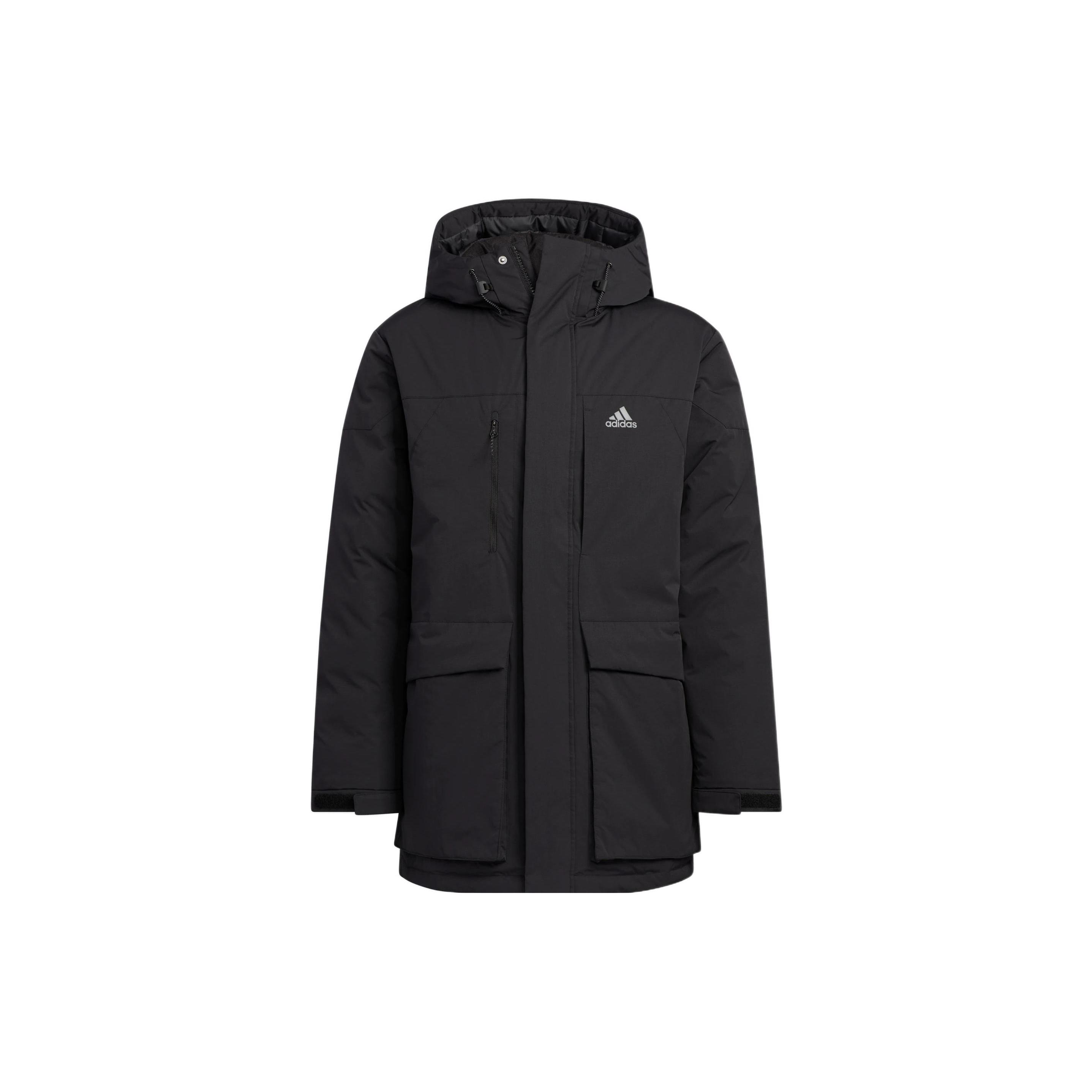 Мужские пуховики Adidas Черные с капюшоном Утепленные HN2096 S