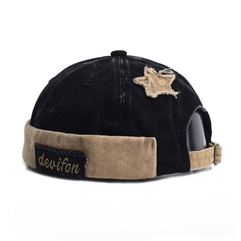 Retro Washed Color Docker Cap Without Visor Star Splicing Brimless Caps Letter Adjustable Beanie Hat Vintage Style Hip Hop