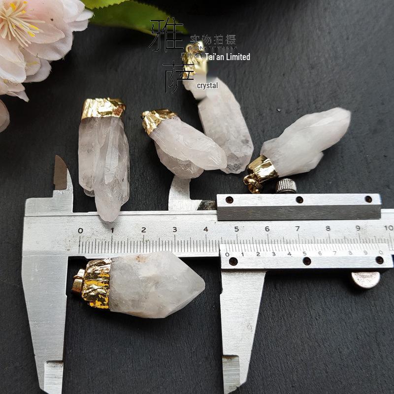 Yasa Jewelry Gold-Plated Natural White Crystal Irregular Pendant Sweater Chain