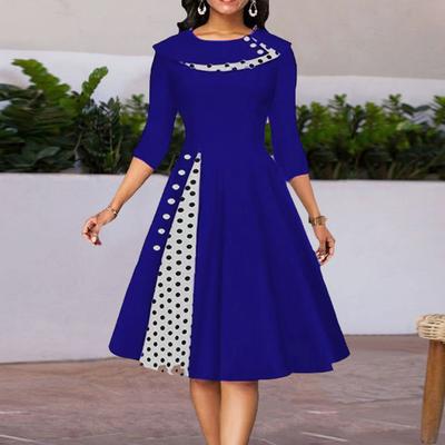 Bottone O-collo Elegante abito da donna di bellezza maniche Abito stretto in vita Primavera pieghettato Orlo largo Decorazione femminile Lungo autunno Elegante punto