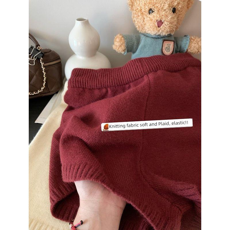 Kumikumi Idle Style Simple Solid Knitted Casual Pants Women Autumn Slimming Versatile High Waist Wide Leg Pants Shorts