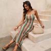 2026 Resort-Style Spaghetti Strap Bodycon Ethnic Striped Knit Dress