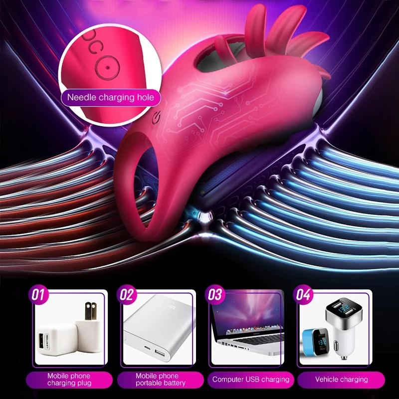 Ny Vibrator Rotasjon Tungen slikker Vibrerende Penis Ring G-punkt massasjeapparat for Vagina Klitoris Stimulering for par Sexleketøy