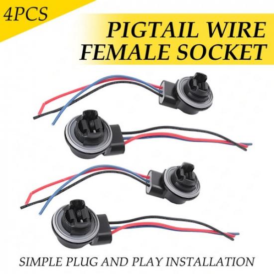 4Pcs Bulb 3157 Socket Brake Front Turn Signal Light Harness Wire Plug Connector