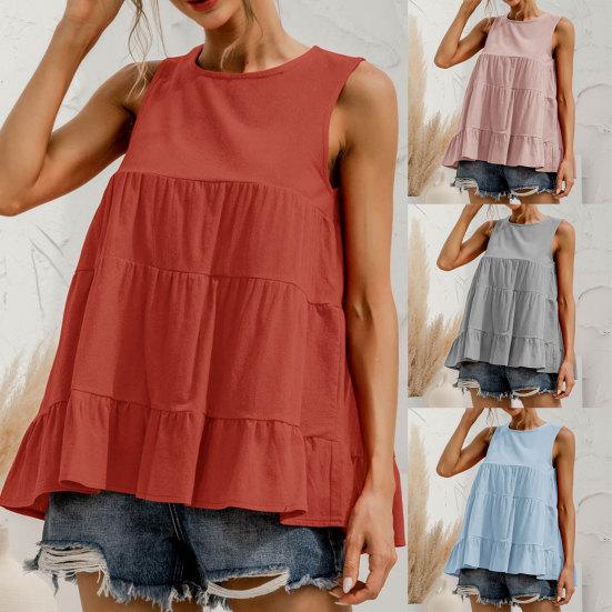 

Блузка с круглым вырезом, легко сочетающаяся с женским жилетом без рукавов с большим подолом