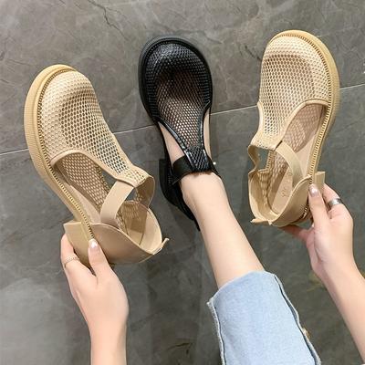 Fashion 2025 Closed Toe Sandals Black Shoes for Women Summer Medium Outside Buckle Breathable Beige Fashion New Flat Comfort Girls