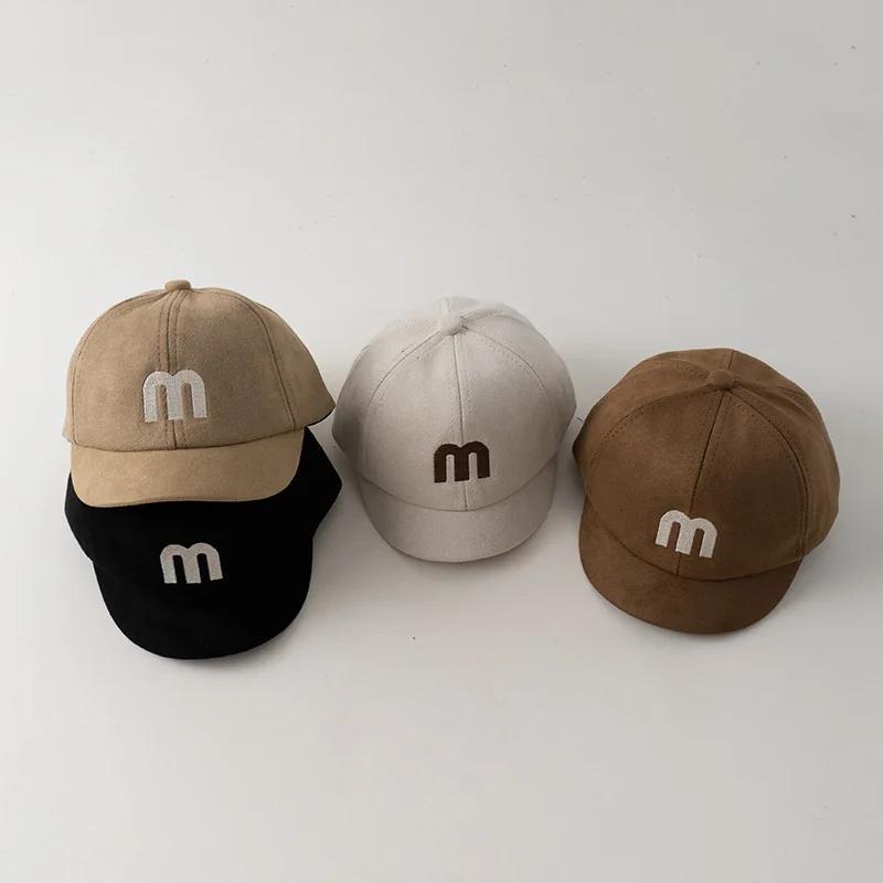 Letter M Baby Baseball Cap Infant Embroidery Peaked Hat Kids Solid Color Duck Tongue Caps 1-3year Boys Girls Short Brim Visors