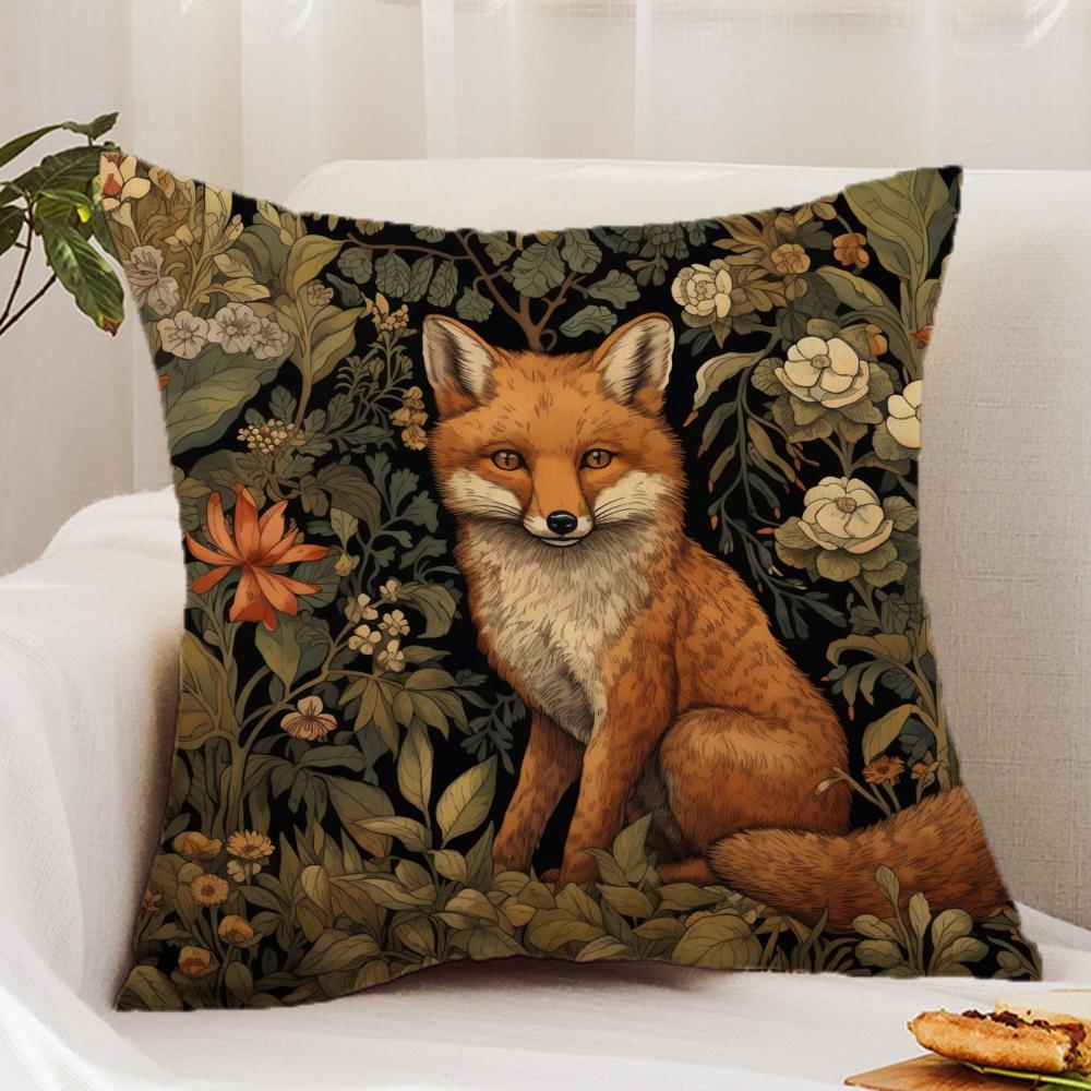 W-William M-Morris Art Fox Cushion Cover Premium Comfort Reversible Pillow Cover - Dual - Use Design For Home & Car