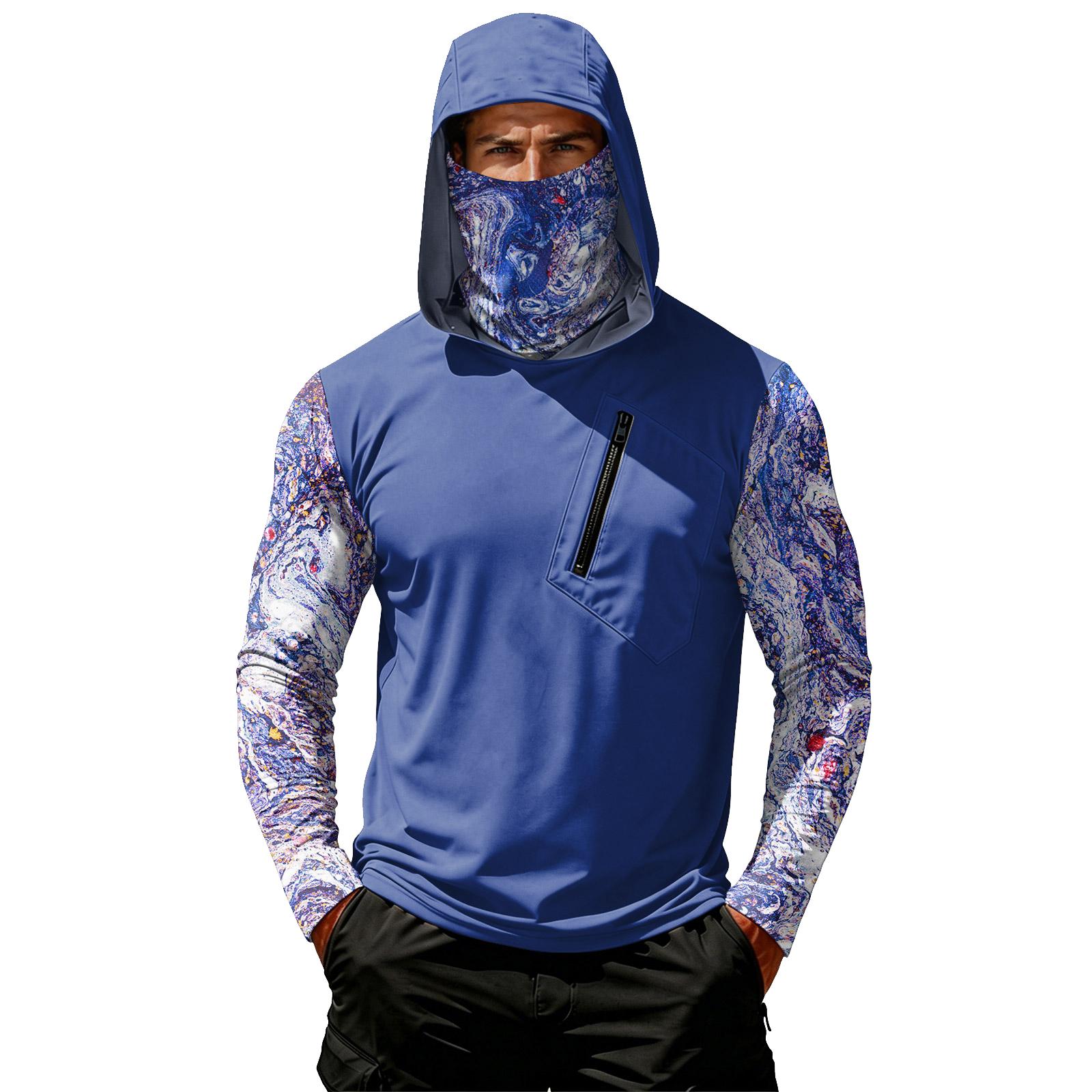 

Men’s Hooded Long Sleeve Shirt with Printed Sleeves and Chest Zipper Pocket for Outdoor Activities S