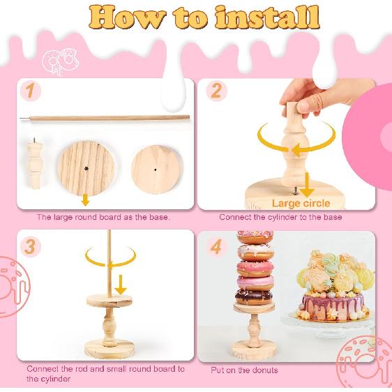 Wooden Donut Display Stand 4 Pack, Detachable Bagel Holder Stand, Dessert Table Tower Display Stand for Donut display Holder for Doughnut Birthday,
