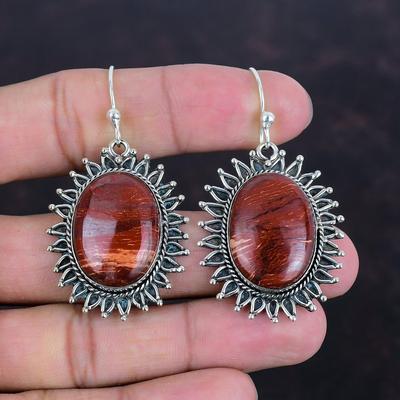 Boucles d'oreilles Jaspe Peau de Serpent Rouge Véritable Pierre Gemme Boucle d'oreille Argent Sterling 925 Bijoux Jaspe Peau de Serpent Rouge Cadeaux Pour Elle Boucles d'oreilles Faites Main