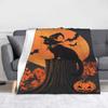 Halloween Black Cats Blankets Witchy Spooky Flannel Vintage Breathable Throw Blanket for Bedspread Textile Decor
