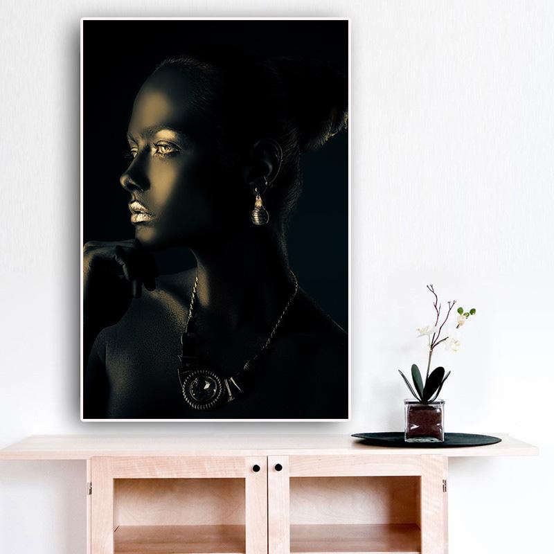 Black Gold African Nude Woman Indian Portrait Canvas Painting Posters and Print Scandinavian Wall Art Picture for Living Room