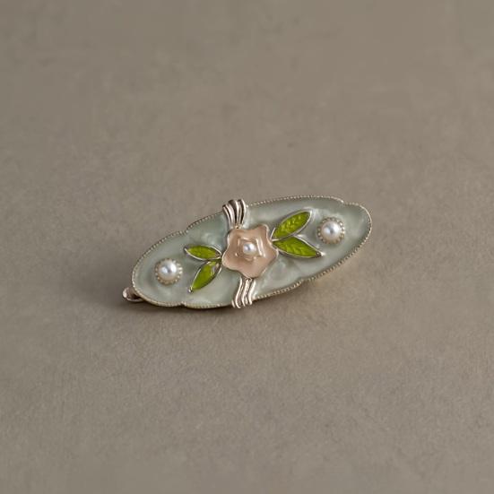 Hårnål i fransk stil, Hårklämma med blommönster och metallisk emaljfinish, Hårnål för lugg som inte skadar, Mångsidigt håraccessoar