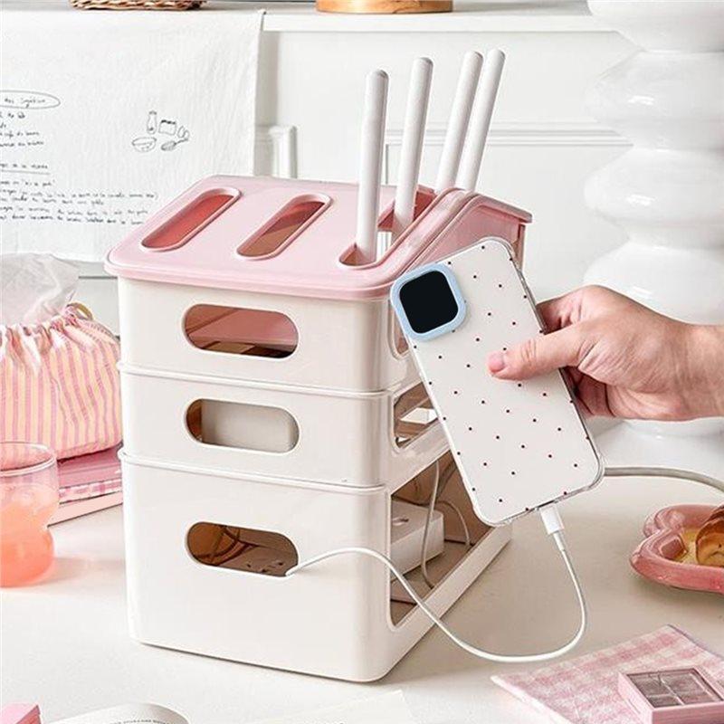 A25F-Wifi Router Box Storage Organizer TV Cabinet Top Box Concer Desktop Cable Management Home Decoration B