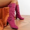 Plus Size 36-43 Women's Belt Buckle Modern Boots Chunky Heel Pointed Toe Mid Calf Boots Autumn Fashion Rosepink Bottes Femmes