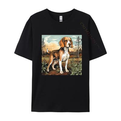 Dog Beagle Dog In Retro TShirt Dog Outdoor Casual Cotton Mens Tees Fashionable Fitted Tshirts For Autumn