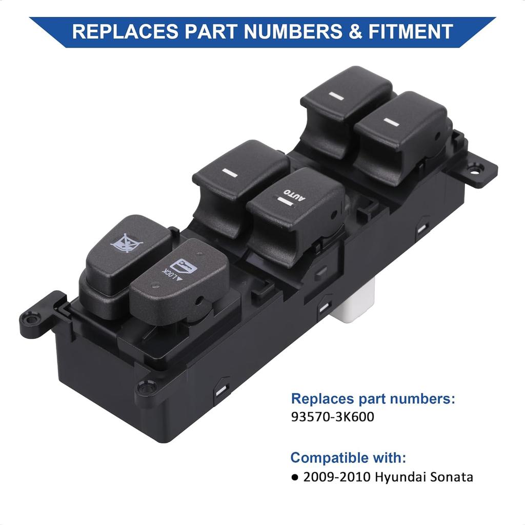 Master Power Window Switch Button, Front Left Driver Side, Compatible With 2009 2010 Hyundai Sonata Replace OE 93570-3K600