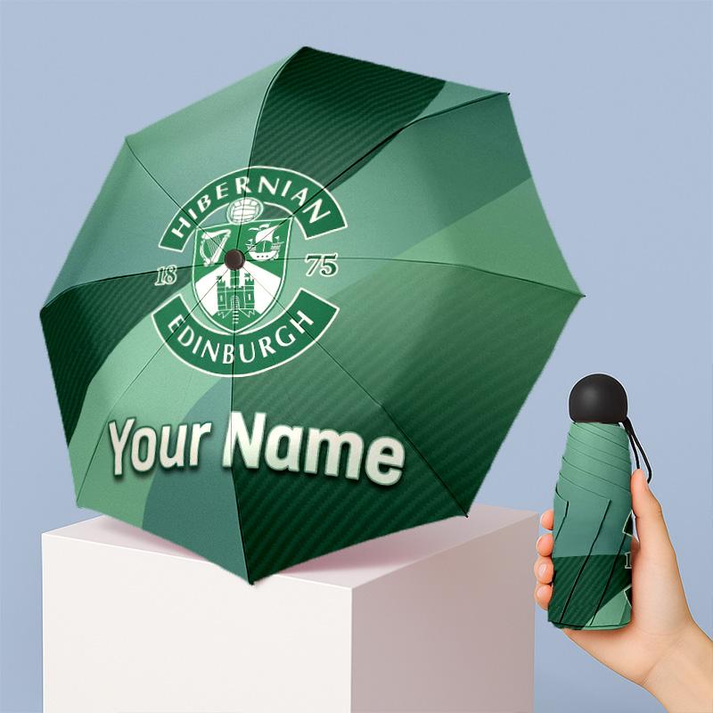 Hibernian FC Manual Five Fold 8 Rib Umbrella Support Custom Text, Lightweight Travel Umbrella