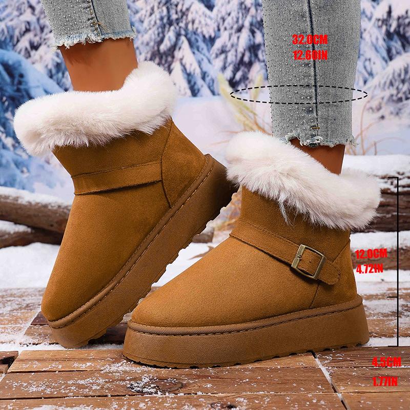 Fashion Fashion Buckle Faux Fur Snow Boots for Women Warm Plush Lining Platform Winter Boots Woman Non Slip Faux Suede Ankle Botas Mujer