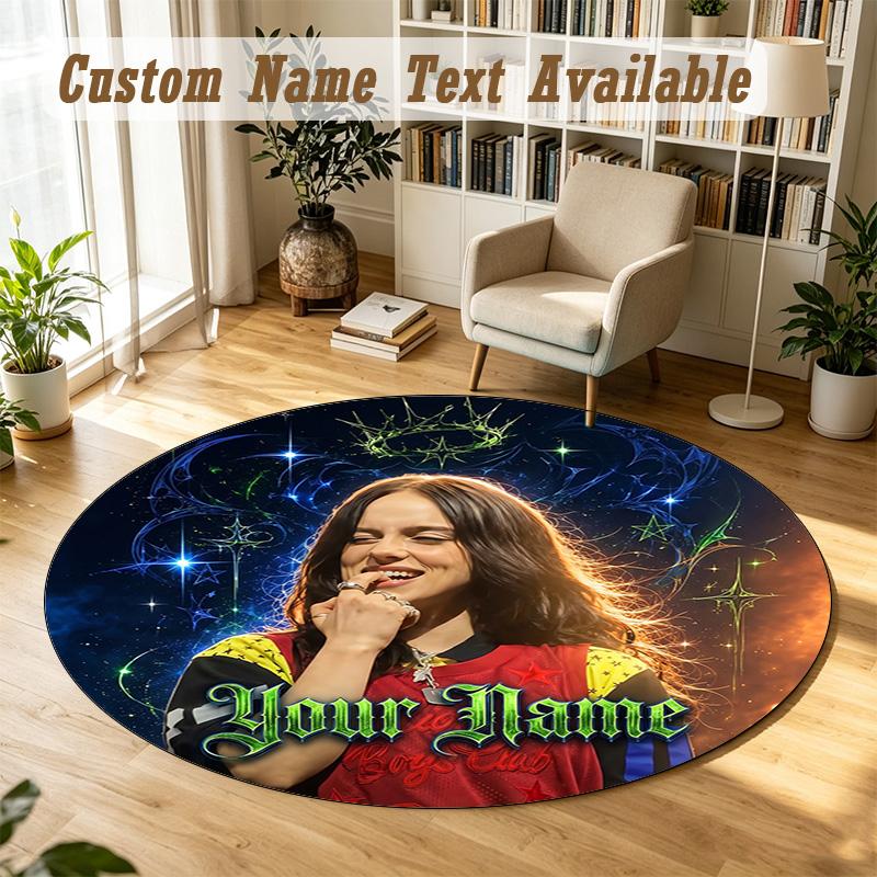 Round Rug Custom NameBillie Eilish Pattern Non Slip Carpet Home Floor Decor