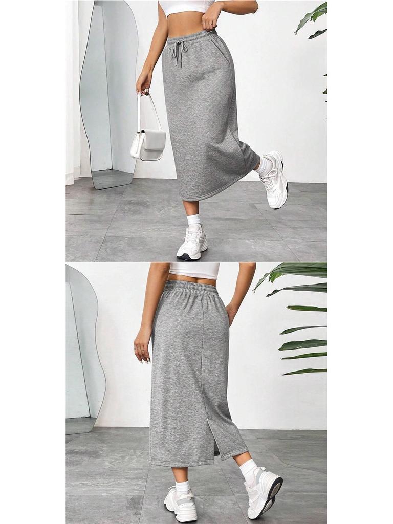 European-American Casual Elastic Waist Slit Skirt