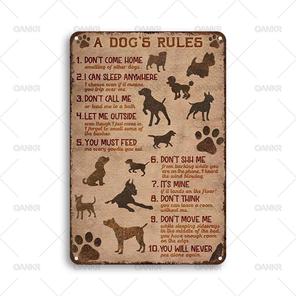 

Funny Metal Tin Sign Ideal Gift Dog Rules Wall Art Decor Metal Signs for Man Cave Bedroom Home Decor Plaque Accessories 20x30cm（7.8x11.8inch）