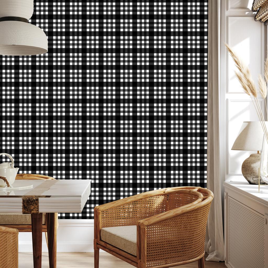 Wallpaper Black and white checkered gray, graphite center 50x1000