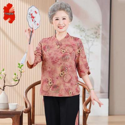 Elderly Women's Chinese Style Floral Summer Outfit