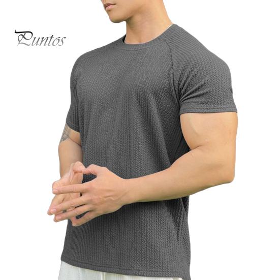 

Мужской летний топ с 3D-текстурой, круглым вырезом, короткими рукавами, свободная однотонная мужская спортивная футболка для ежедневного использования M темно-серого