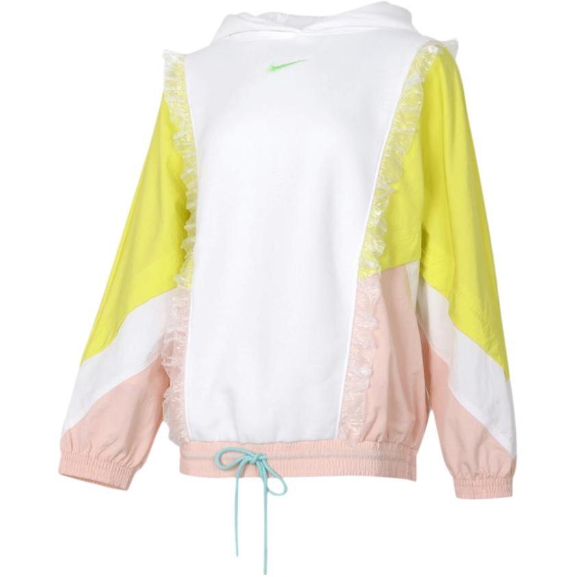 (WMNS) Nike Sportswear New Year Contrast Color Stitching Lace Fleece Lined Stay Warm Pullover Hoodie White Women s DH1371-107 L