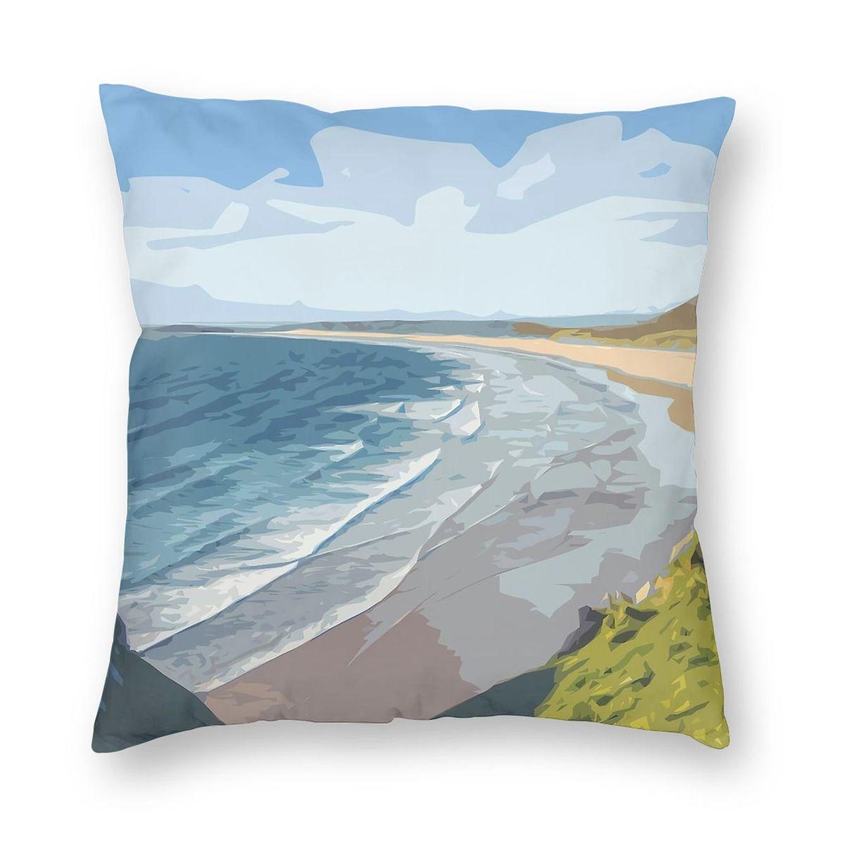Rhossili Beach Gower Peninsula Square Pillowcase Polyester Linen Velvet Pattern Decorative Throw Pillow Case Room Cushion Cover 30x30cm