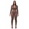 European & American Women's Spring/Autumn Half-High Collar Zipper Cropped Top with Long Sleeve & High-Waisted Pants Two-Piece Set