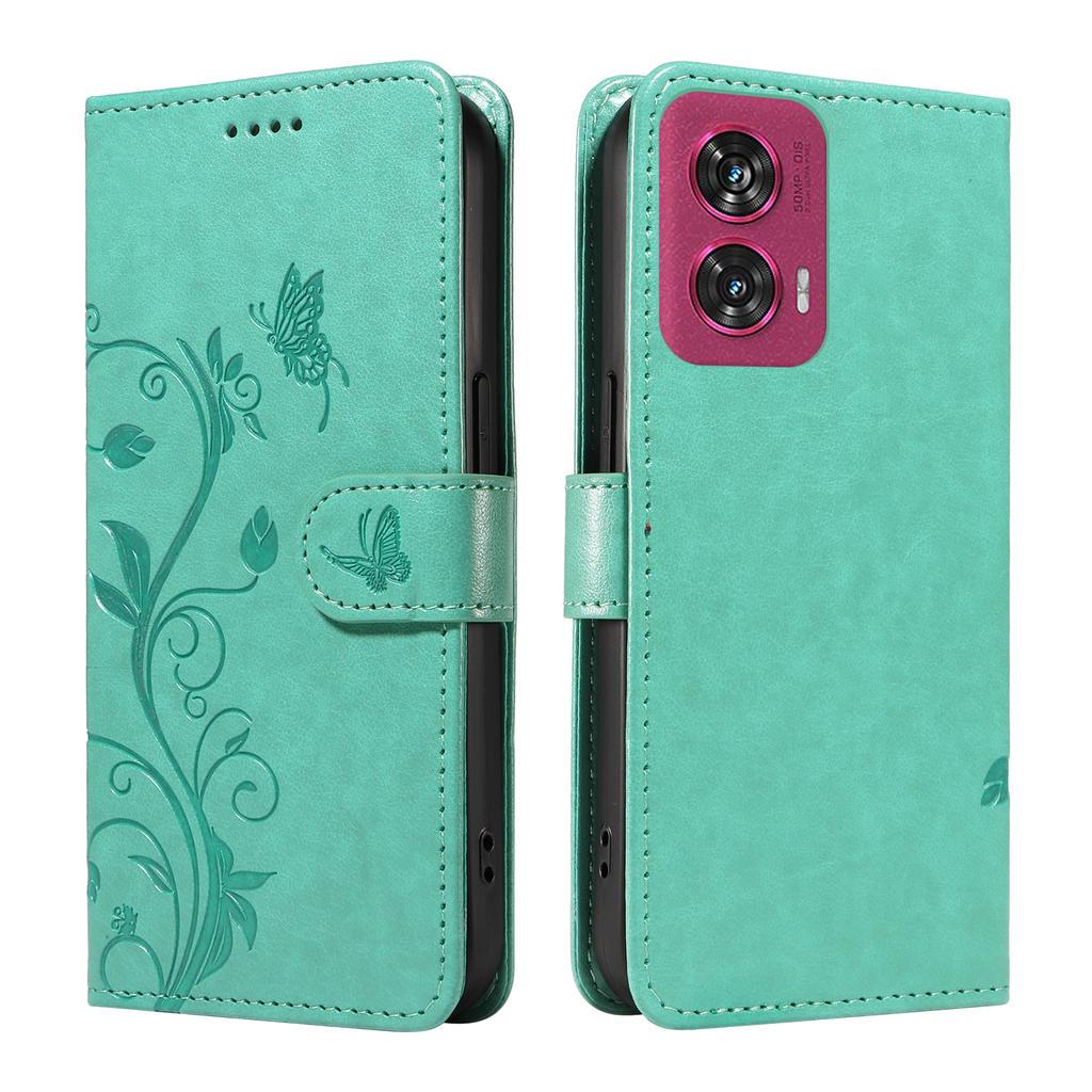 For Motorola Edge 50 Fusion 5G PU Leather Cases Flower Pattern Wallet Stand Phone Cover with Strap
