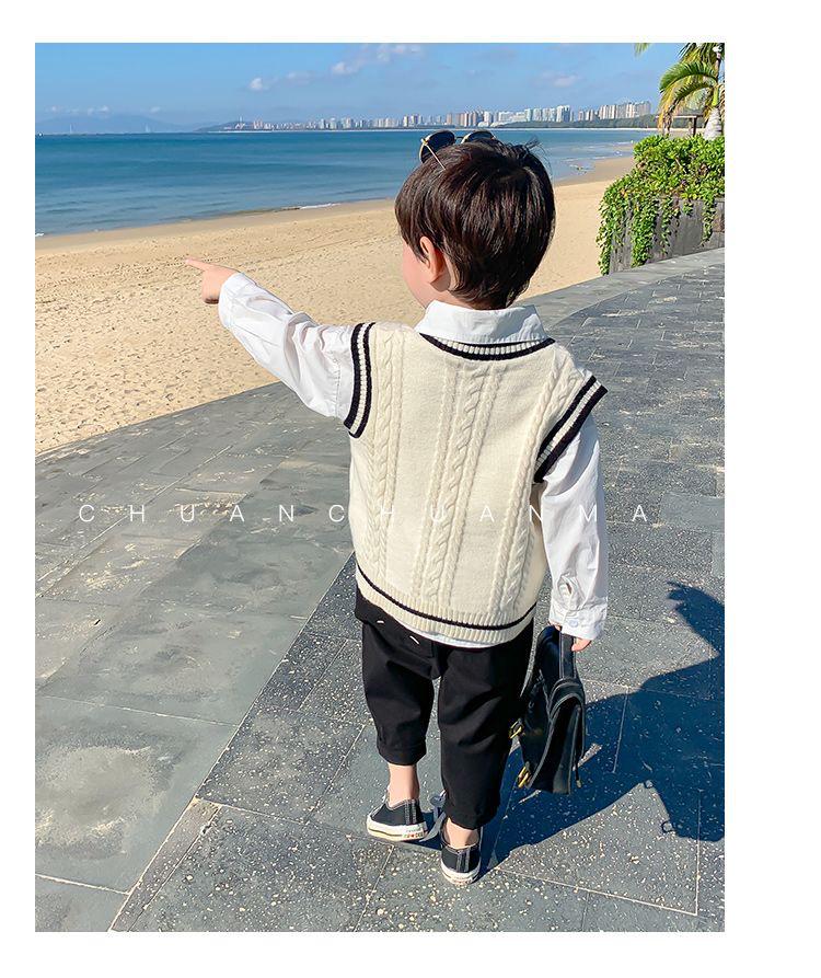 Dziecięca kamizelka swetrowa w stylu college - Wiosenno-jesienna dziergana kamizelka dla chłopców i dziewcząt