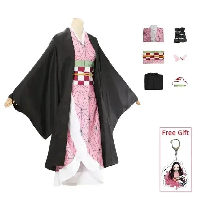 Kamado Nezuko Cosplay Costume Anime Kimono Kamado Nezuko Wig Uniform Halloween Women Children's Clothing