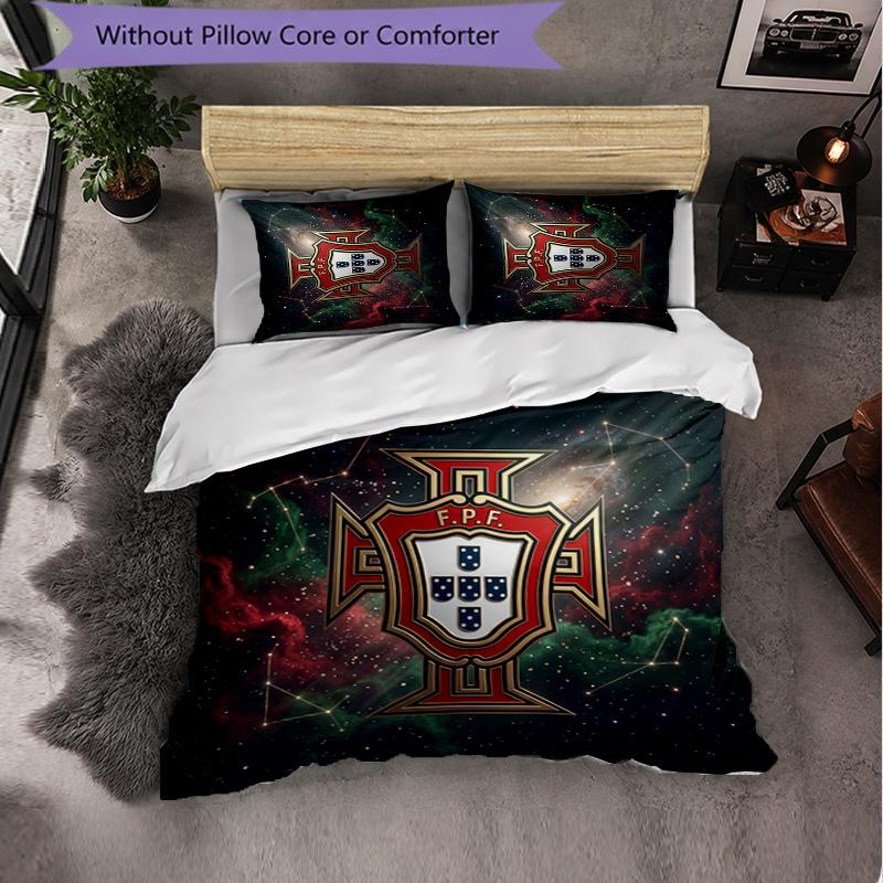 Portugal Football Pattern 3 Pieces Bedding Set Soft Microfiber Duvet Cover with Pillow Cases for Bedroom