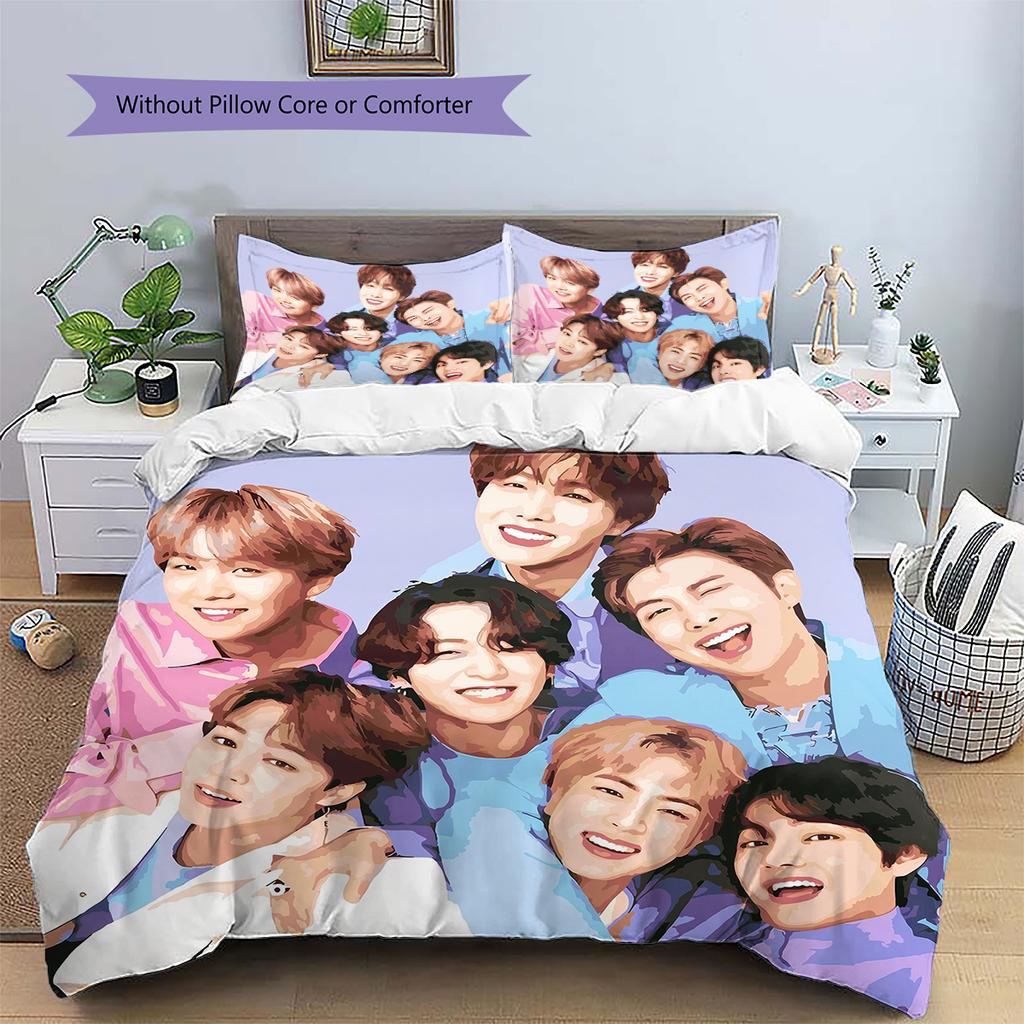 BTS Pattern Bedding Home Decoration Birthday Gift (1 * Duvet Cover + 2 * Pillowcase, Without Core)