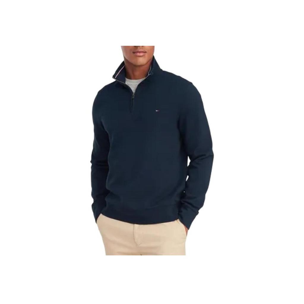 Tommy Hilfiger Logo Print Half-Zip Stand Collar Long Sleeve Sweatshirt Men Sweatshirt Navy-Blue 78C6087-079