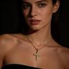 Luxury Full Zircon Cross Pendant Necklace - Titanium Stainless Steel 18K Gold Plated Shimmering Crucifix with Delicate Snake Chain