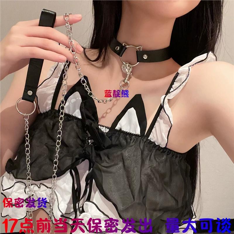 Cat Bell Choker with Leash and D-Ring K9 Necklace Punk Collar for Women
