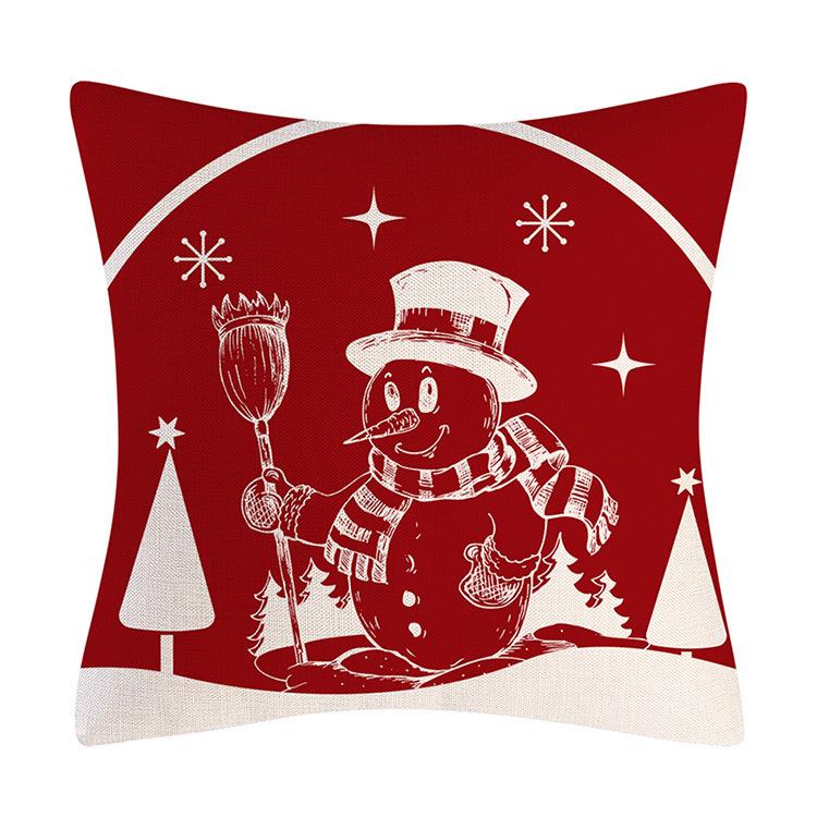 Red Series Snowflake Reindeer Pattern Throw Pillow Cover with Short Plush Print for Living Room Sofa Decoration Cushion Cover