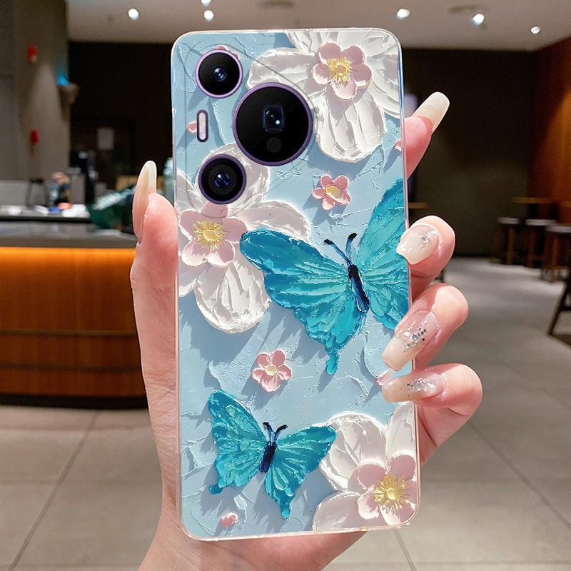Phone Case For Huawei Pura 70 Pro Plus 70Pro+ 5G Simplicity Luxury Butterfly Flowers Transparent Casing Soft Silicone Back Cover