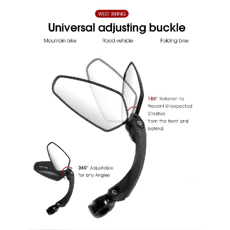 WEST BIKING Bicycle Rear View Mirror 360 Degree Rotate for Bike MTB Bicycle Electrical Bike Wide-Range Adjustable Angles Mirror