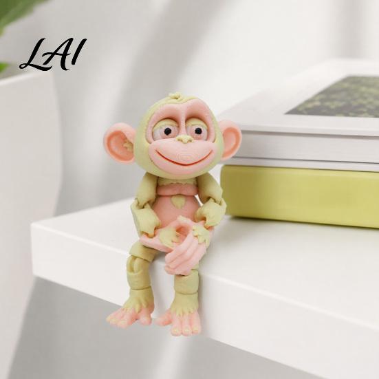 Detailed 3D Printed Figurine Articulated Monkey Figurine Multi-Color Cartoon Animal Model with Mini Desktop Ornament Movable Joints Stress